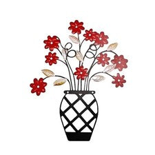 Decoración de pared de hierro con flor roja simulada 30 por 24 cm para interiores de hogar