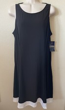 Nuevo con etiquetas Vestido recto para mujer Chaps negro blanco cuello redondo sin mangas elástico talla L