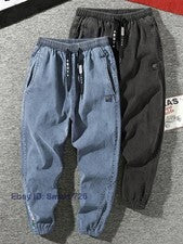 Pantalones de mezclilla informales retro coreanos cargo de algodón para hombre