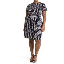 Vestido corto London Times para mujer talla 12 Techno rayas jersey negro azul