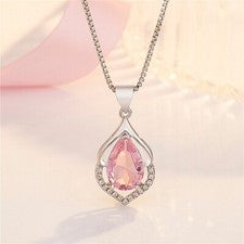 Collar colgante de piedra de cristal rosa de plata de ley 925 para mujer joyería regalo Reino Unido