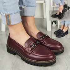 Zapatos Mocasines Tacón Grueso Cómodos Sin Cordones Cadena de Trabajo Oficina Escuela Mujeres Tallas