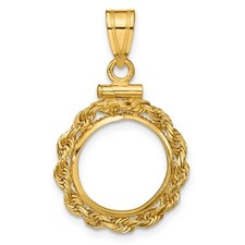 Colgante bisel moneda 13 mm tapa tornillo cuerda oro amarillo 14k 2 mm