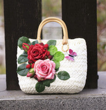 Bolsos de mano vintage para mujer decoración flores tejido moda dama bolso de playa