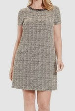 Vestido camiseta tweed cuello adornado beige London Times para mujer talla 8