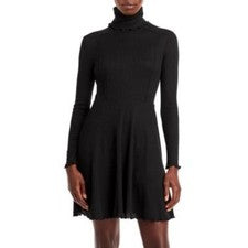 Vestido para mujer AQUA negro manga larga tejido cuello alto