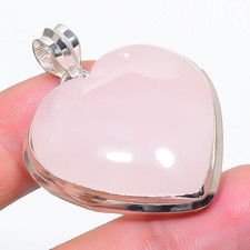 Colgante de joyería de corazón de plata de ley 925 con piedras preciosas de cuarzo rosa natural 1,8" h447
