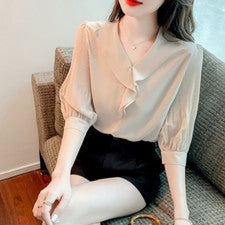 Para mujeres Top Camisa de Gasa con Volantes Mangas Cortas Nueva Moda Camisa Camiseta Prenda para el torso