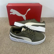 Zapatillas Mujer PUMA Carina Lux LTHR Oliva Alpina Nieve Dorado Reino Unido 6 UE 39 Nueva Caja