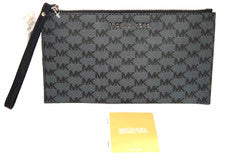 MICHAEL KORS Mujer Jet Set MK Signature LG CLUTCH Muñequera Cartera Negro Plata