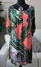 EE. UU. Nuevo Mujeres ROSA PAISLEY HOMBRO DESCUBIERTO MANGA CAMPANA VESTIDO SEDOSO TÚNICA BOHO S
