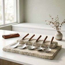 5 Piezas Utensilios de Cocina de Acero Inoxidable con Mangos de Madera de Nogal para Cocina
