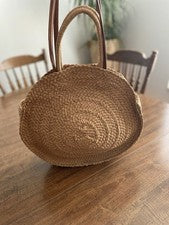"Bolso de Mano Redondo Estilo Ratán Tostado Tejido Boho Verano Playa Bolso de Mano 15"" Nuevo sin Etiquetas"