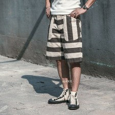 Pantalones Cortos de Trabajo Negro Blanco Prisión Rayas Estilo Vintage Para Hombre Calce Relajado