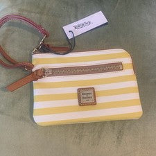 Muñequera Dooney & Bourke Cremallera Alrededor Rayas Amarillas Nueva con etiquetas 4 1/4" x 6.5"