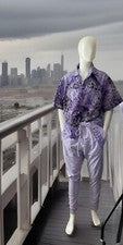 JD Moda Hombres Lavanda/Púrpura Bandana Mezcla Camisa y Pantalones Jogger Conjunto Combo