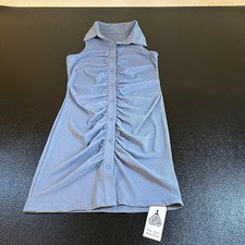 Moda Explorer Azul Acanalado Mini Vestido Sin Mangas Abotonado Para Mujer Pequeño Nuevo con Etiquetas