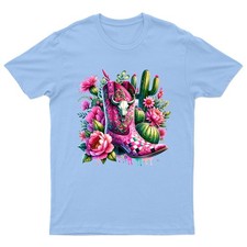 Rosa Vaquera Bota Moda Occidental Hombre Camiseta Mujer Camiseta Floral Gráfi...