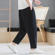 Pantalones harén sueltos de algodón transpirables de lino con cordón para hombre estilo coreano regalo de gimnasio