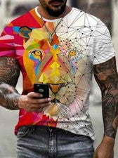 Camiseta Novedad Leopardo Forma Geométrica Patrón Camiseta Informal Manga Corta