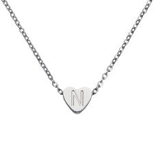 Initial Heart Necklace for Women, Dainty Name Letter N Necklaces, Silver Tone