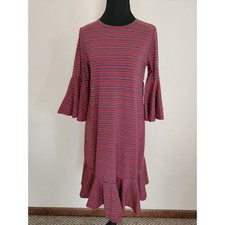 Vestido para mujer LuLaRoe Maurine pequeño rojo gris manga campana a rayas
