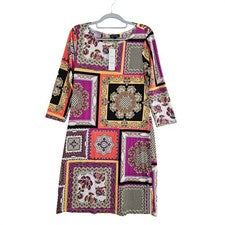 Vestido Spense Shift Mujer 8 Multicolor Bufanda Estampado Barroco Manga 3/4 Retro NUEVO