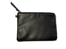 Bolso de cosméticos de cuero sintético negro maquillaje de belleza bolsa con cremallera plisada - Nuevo