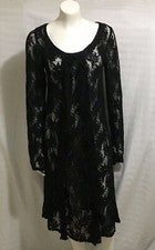 Vestido Heart Encaje Para Mujer M Negro Volantes Frontal Transparente Midi Manga Larga