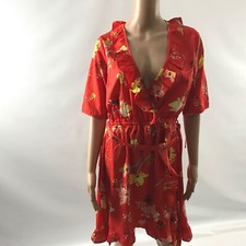 Influence Moda Mujer Vestido 6 Calado Boho Volantes Hasta la Rodilla Rojo Floral