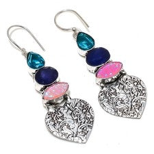 Ópalo triple rosa, topacio azul piedras preciosas 925 pendiente de joyería de...