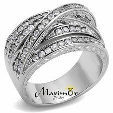 Anillo de aniversario de acero inoxidable de circonita cúbica de corte redondo para mujer talla 5-10