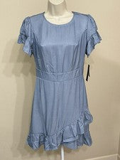 Mini vestido ceñido al cuerpo City Studio para mujer azul claro manga corta con volantes s 5