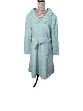 Vestido Lian Yi Fang Mujer Azul Claro Tweed Ajuste y Acampanado Cinturón y Cuello Talla L