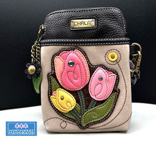 BOLSO BANDOLERA BOLSO CHALA MARFIL PARA TELÉFONO CELULAR JARDÍN FLOR TULIPÁN
