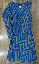 Vestido Vaina Para Mujer BALI Acanalado Azul Gris Estampado Geométrico Hasta la Rodilla Talla 10 Nuevo Con Etiquetas