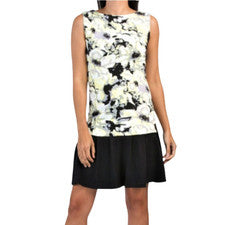 ¡Nuevo! Mini vestido para mujer Vertigo estampado floral sin mangas con dobladillo volante talla: mediano