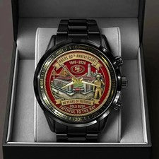 Nuevo Reloj 49ers 80 Aniversario Regalo Para Fans Negro Acero Inoxidable MM331