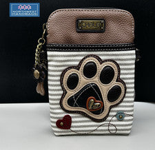 BOLSO BANDOLERA BOLSO CHALA A RAYAS PARA TELÉFONO CELULAR PERRO CON ESTAMPADO DE PATAS MARFIL