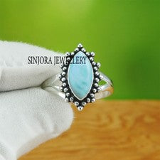 Anillo de regalo hecho a mano de plata de ley 925 con piedras preciosas Larimar talla 5 a 13 EE. UU.