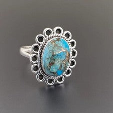 Anillo de plata turquesa cobre azul 925 anillo hecho a mano para mujer todas las tallas