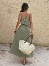 Vestido largo de mujer con tirantes de espagueti verde