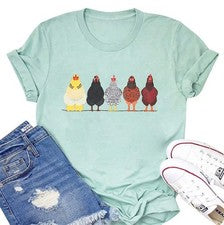 Camiseta de pollo mamá linda camiseta para mujer mangas cortas granja campo camiseta Prendas para el torso verde