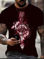 Camisetas Rojo Cruz Cristiana Estampado Moda Camiseta Hombres Informal Manga Corta