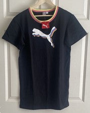 Vestido para mujer PUMA negro con logotipo talla S nuevo con etiquetas mezcla de algodón colorido ribete atletismo