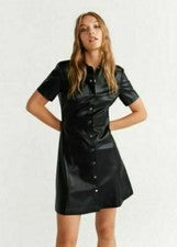 Vestido elegante negro para mujer de cuero de cordero suave genuino de diseñador ropa de fiesta