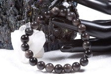 Pulsera de piedras preciosas de plata obsidiana | Pulsera esférica de 8 mm