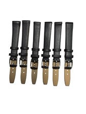 Correa de reloj 6 piezas de cuero genuino de 14 mm negra - Correa delgada de grano plano (lote de 6)