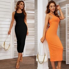 Sexy Vestido Para Mujer Calce Ajustado Eslinga Estilo Dividido Moda Vestido de Fiesta Sin Espalda
