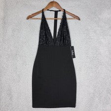 Vestido Lulus Para Mujer XS Negro Sin Mangas Cuello Profundo Bodycon Modesto Cóctel Nuevo con Etiquetas